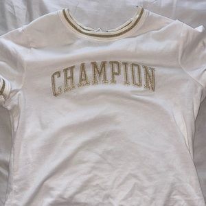 Champion White & Gold Cropped Fitted Tee